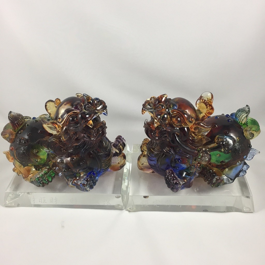 Liuli Crystal Glass Pixiu Pair – Feng Shui Prosperity Ornament collectible 2pcs