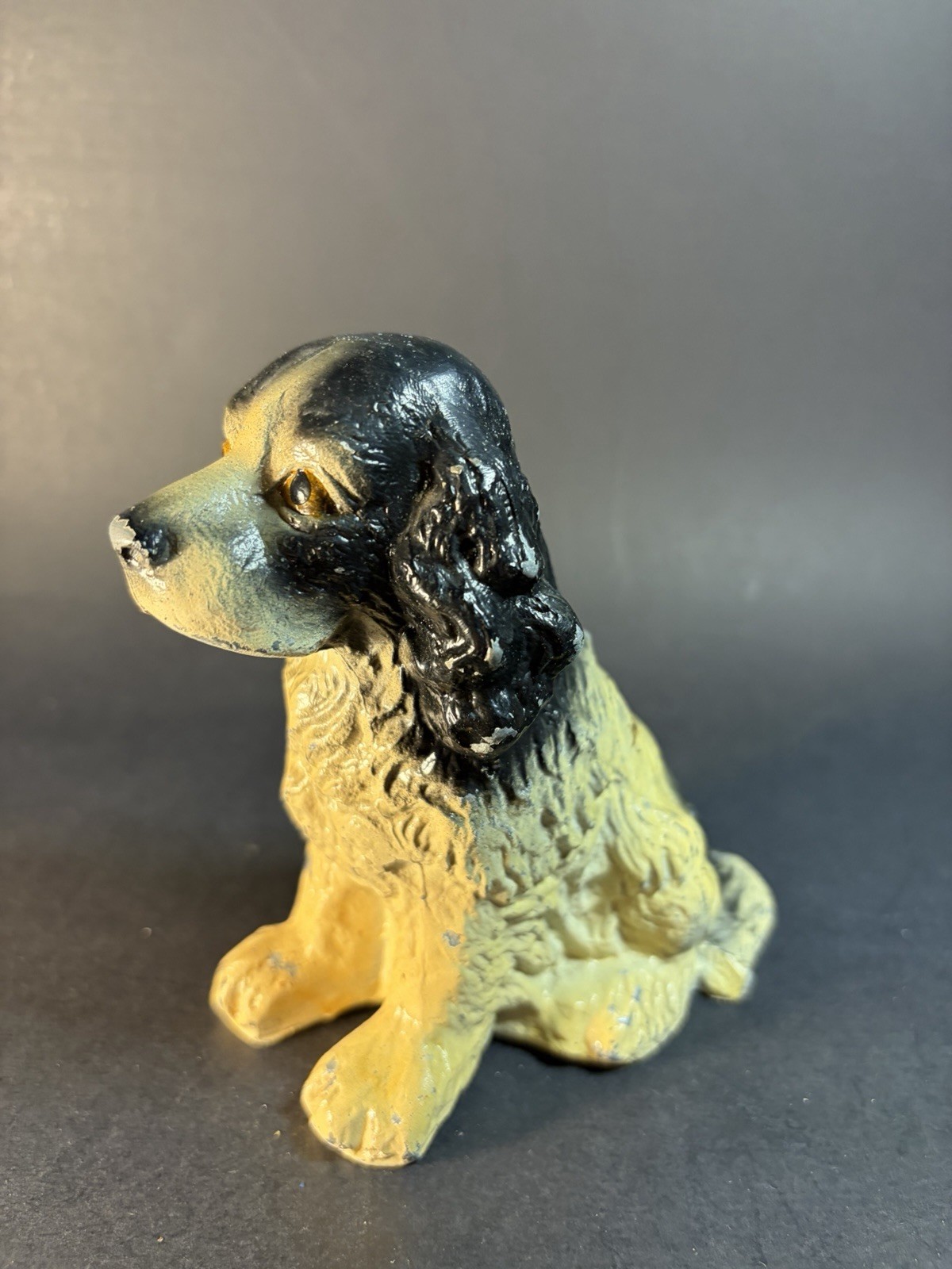 Vintage Cocker Spaniel Puppy Cast Metal Coin Bank No Key