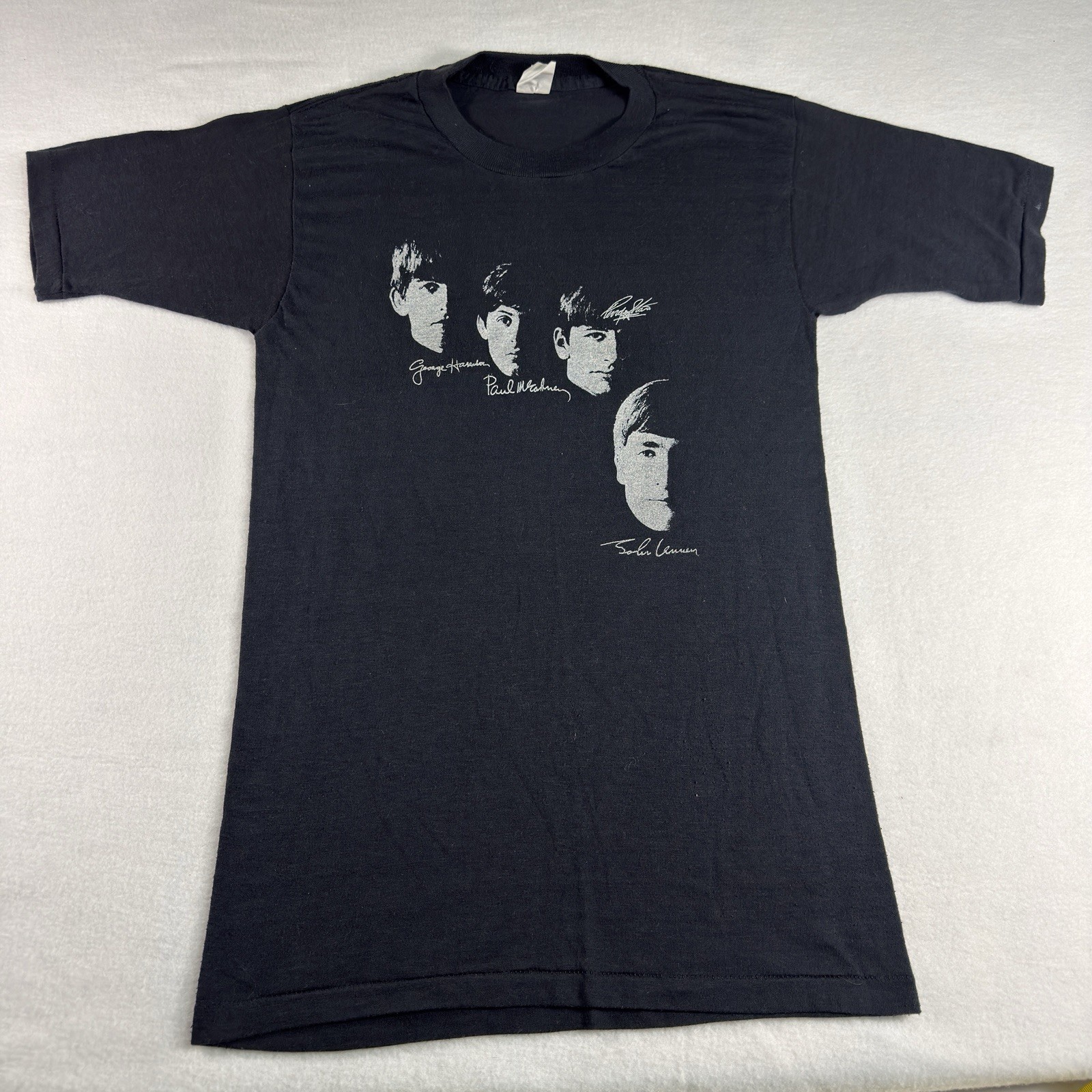 Vtg 70s The Beatles Signatures T Shirt Black Healthknit Single Stitch Band Tee