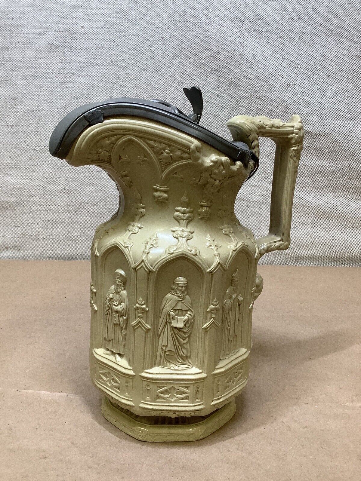 Antique Victorian Apostle Jug by Charles Meigh in Stoneware with Pewter Lid 1842