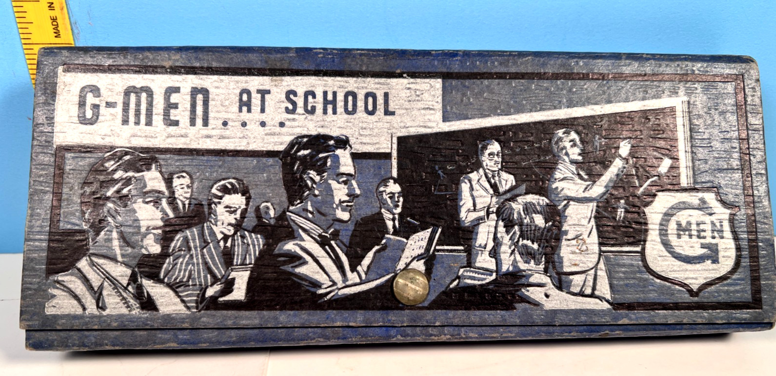 1930\'s G-Men at School Childs Pencil Case w/Contents School Banners Inside Cover