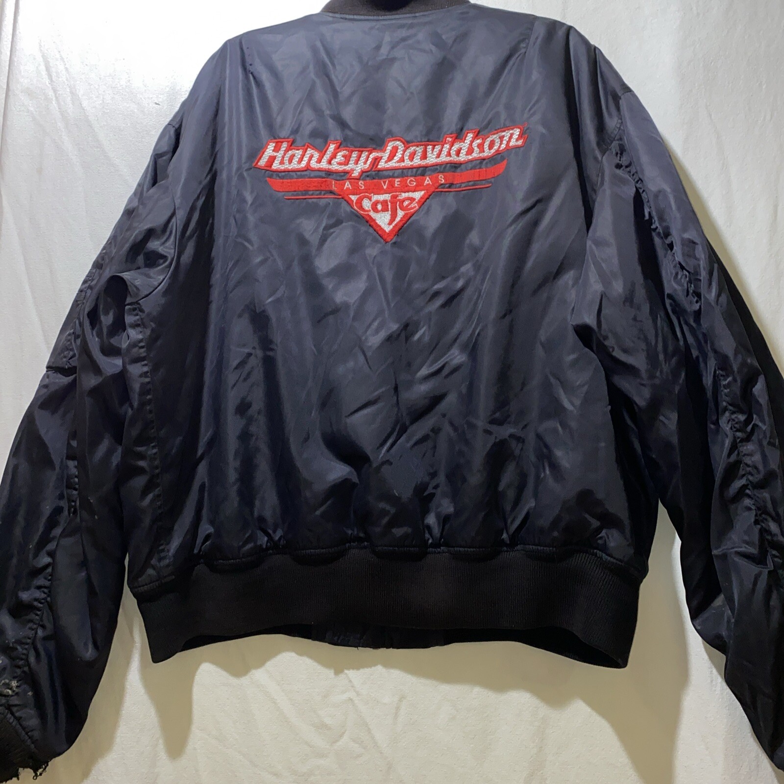 Trashed Y2K Harley Davidson, Las Vegas Cafe Large Jacket Bomber Jacket vtg