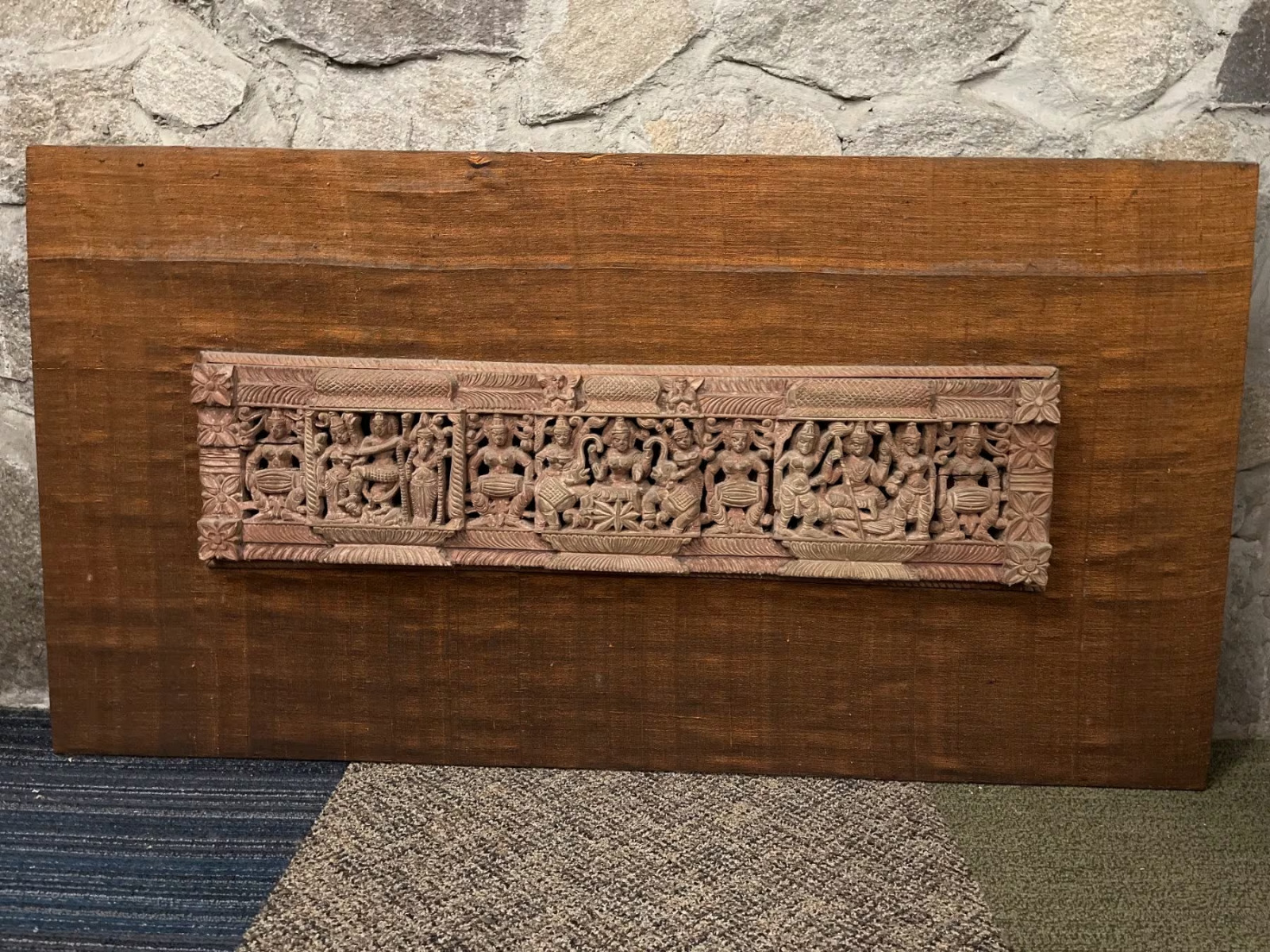 Indian Art Hindu Wood Relief Hand Made Carving 48.5\