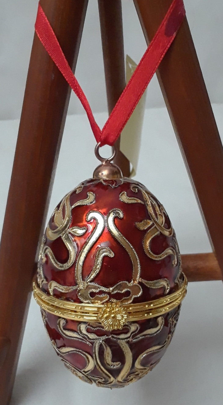 Cloisonné Egg Shaped in Metal Enamel-Inlaid, Fired, Gold-Plated and Polished