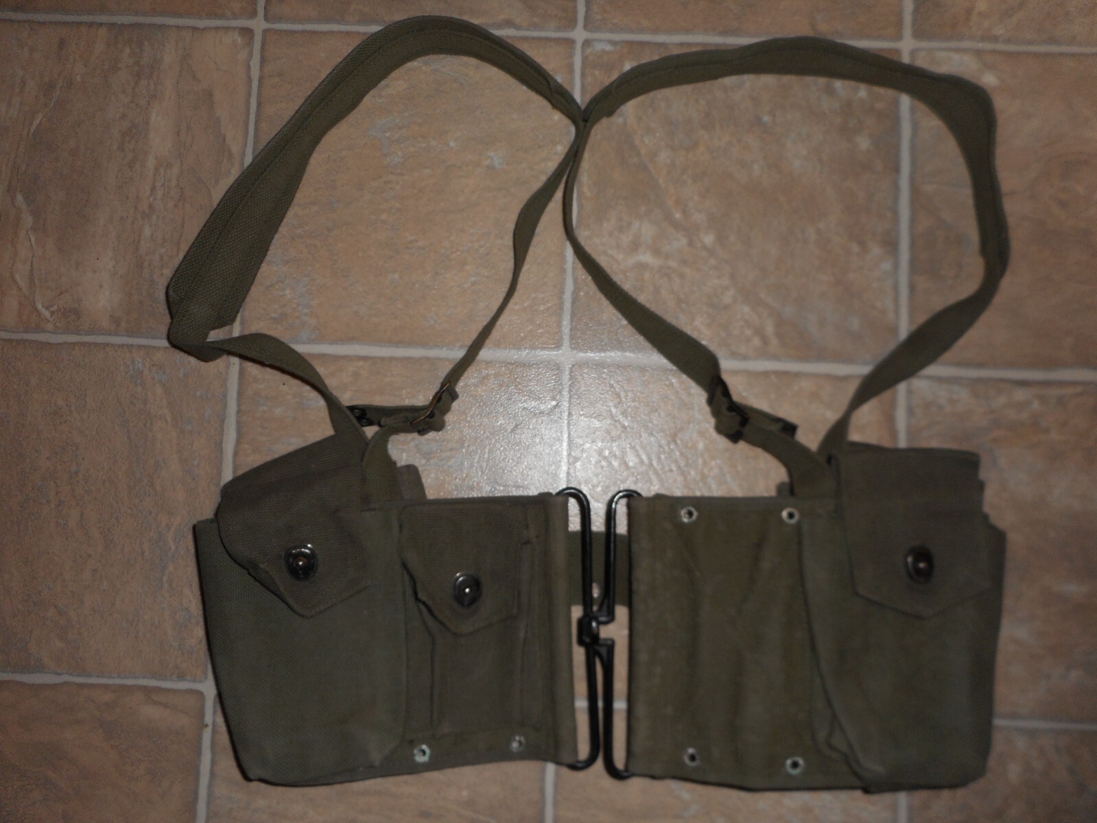Vintage Belgian army combat belt rig with ammo pouches and suspenders Vintage Belgian army combat belt rig with ammo pouches and suspenders