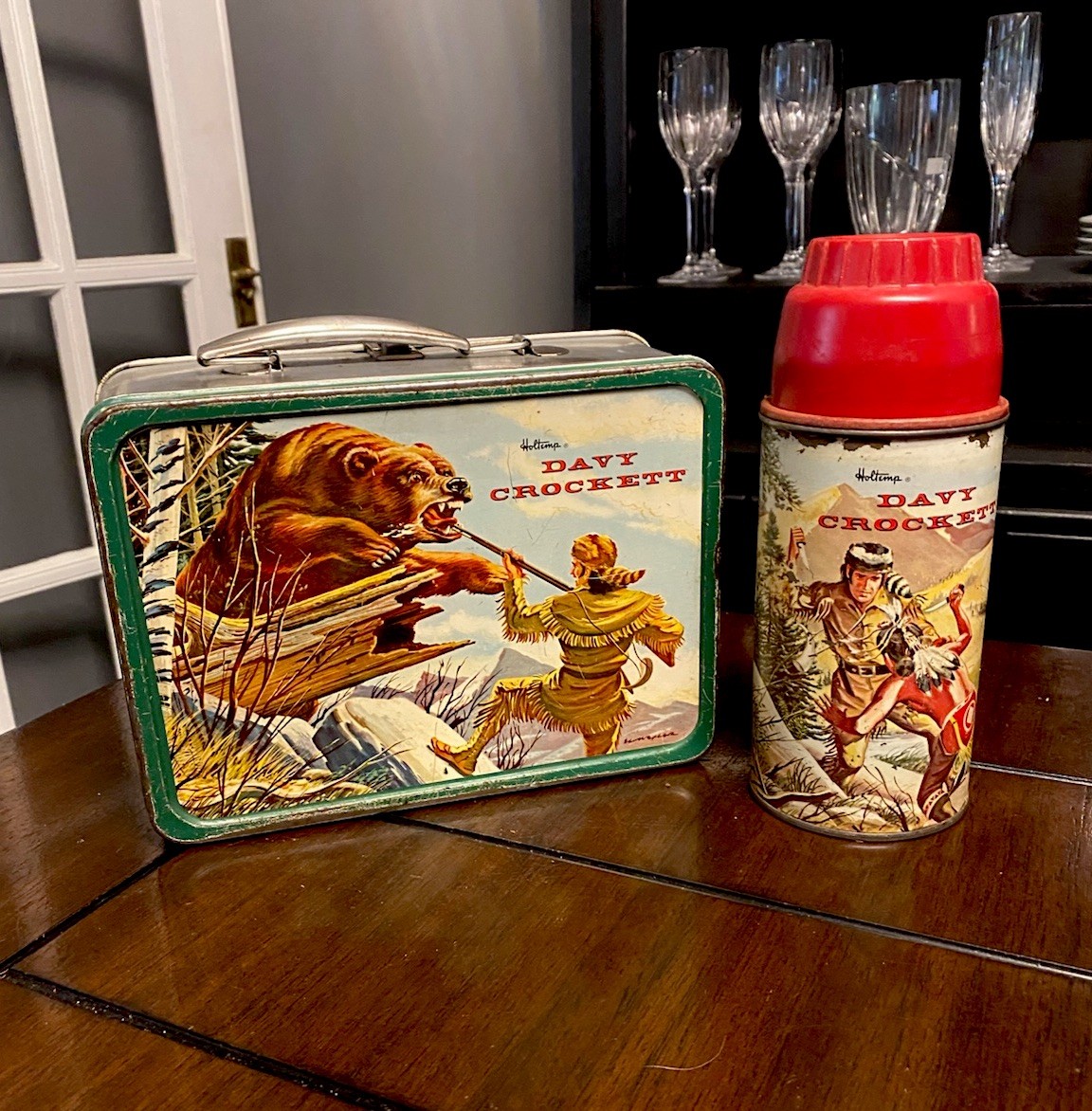 Vintage 1955 Davy Crockett Metal Lunchbox & Thermos Set Holtemp Complete