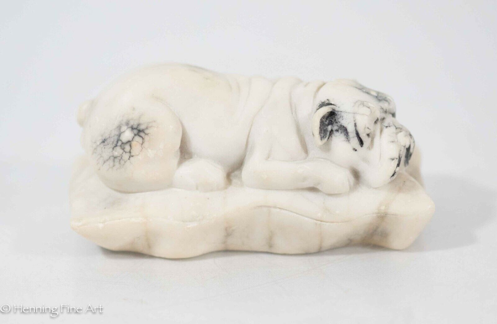 Antique Victorian Marble Carving of English Bulldog on Pillow, Beautiful & Nice