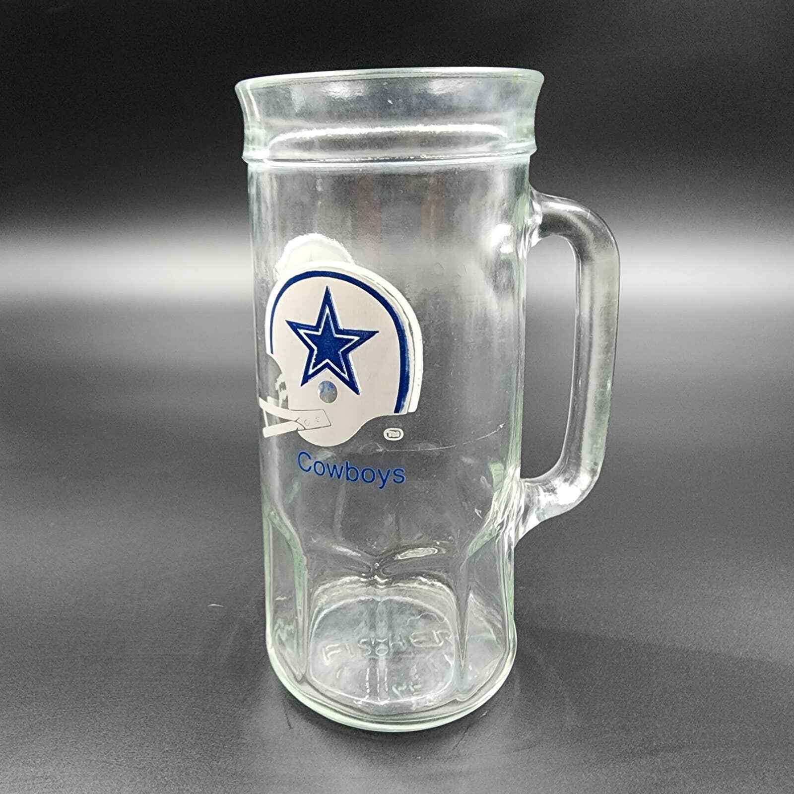 Vintage Fisher Peanuts NFL Dallas Cowboys Glass Beer Stein Mug Cup Football.