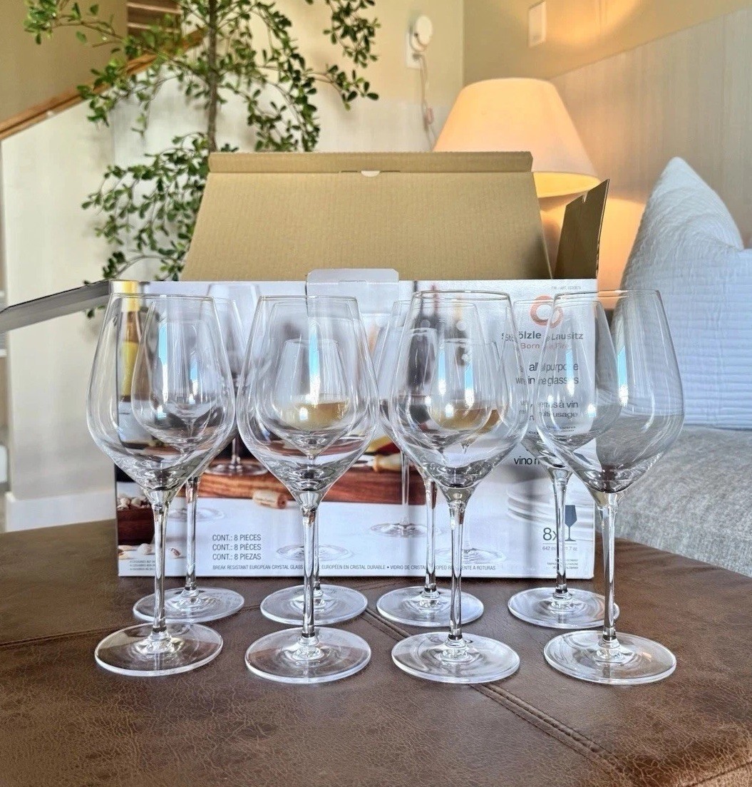 European Crystal Stölzle Lausitz Wine Glasses New Set of 8 - Dishwasher Safe