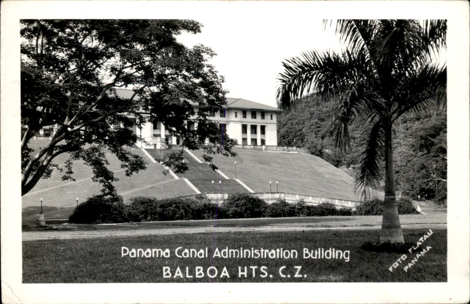 Balboa Heights Panama Canal Administration Building c1930s-40s RPPC Postcard