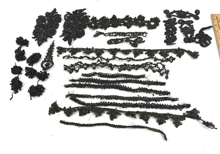 antique bead beaded sewing applique lot black glass jet Victorian Edwardian 1800
