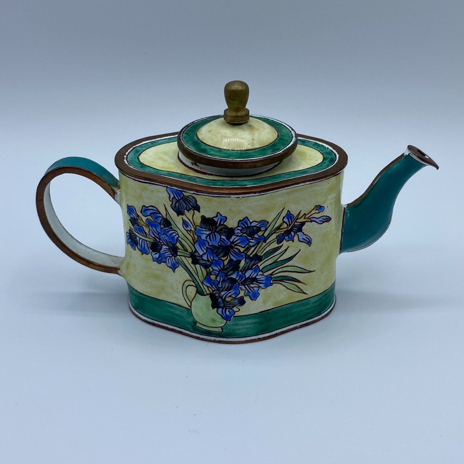 Mini Copper Enamel Hand Painted Teapot w/box - Iris by Van Gogh
