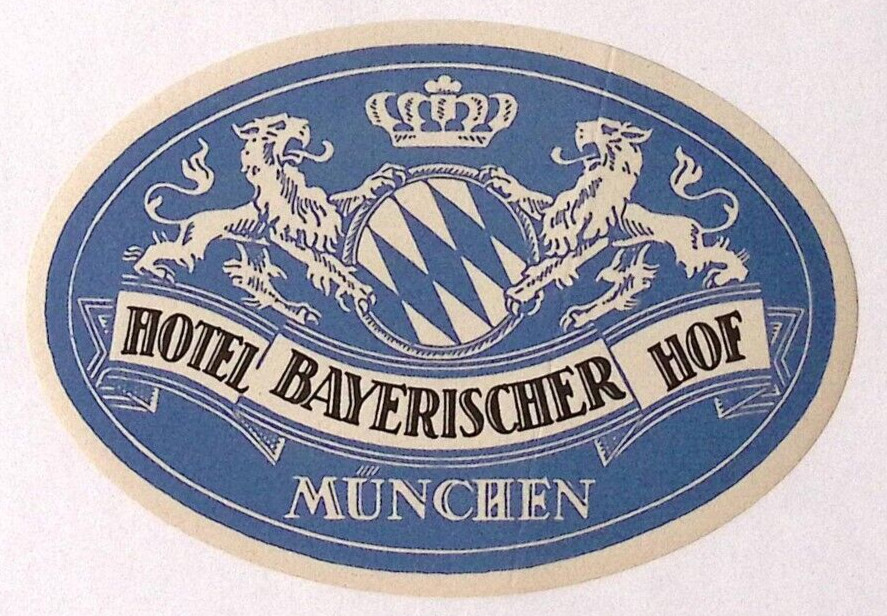 c 1950s HOTEL BAYERISCHER MUNICH GERMANY LUGGAGE LABEL Approx 3 x 4.5\