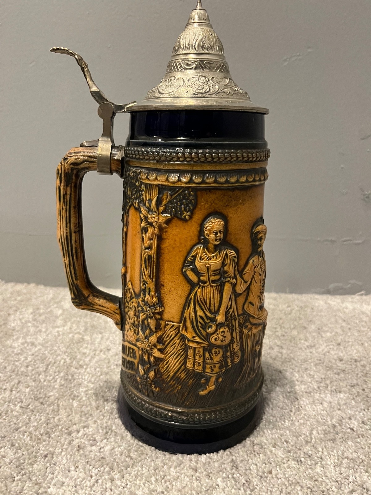 Vtg. Gerz Der Trunk Seiklar/Dein Lieb Seirar German Lidded Beer Stein 11