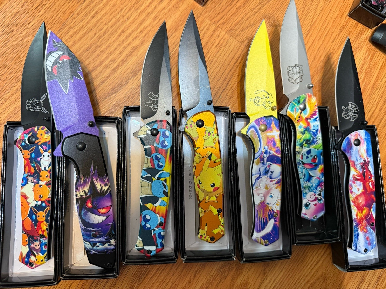 Pokemon Pikachu Eevee Mew2 Gengar Knife9”set Of 7 Pcs Spring Assisted Open