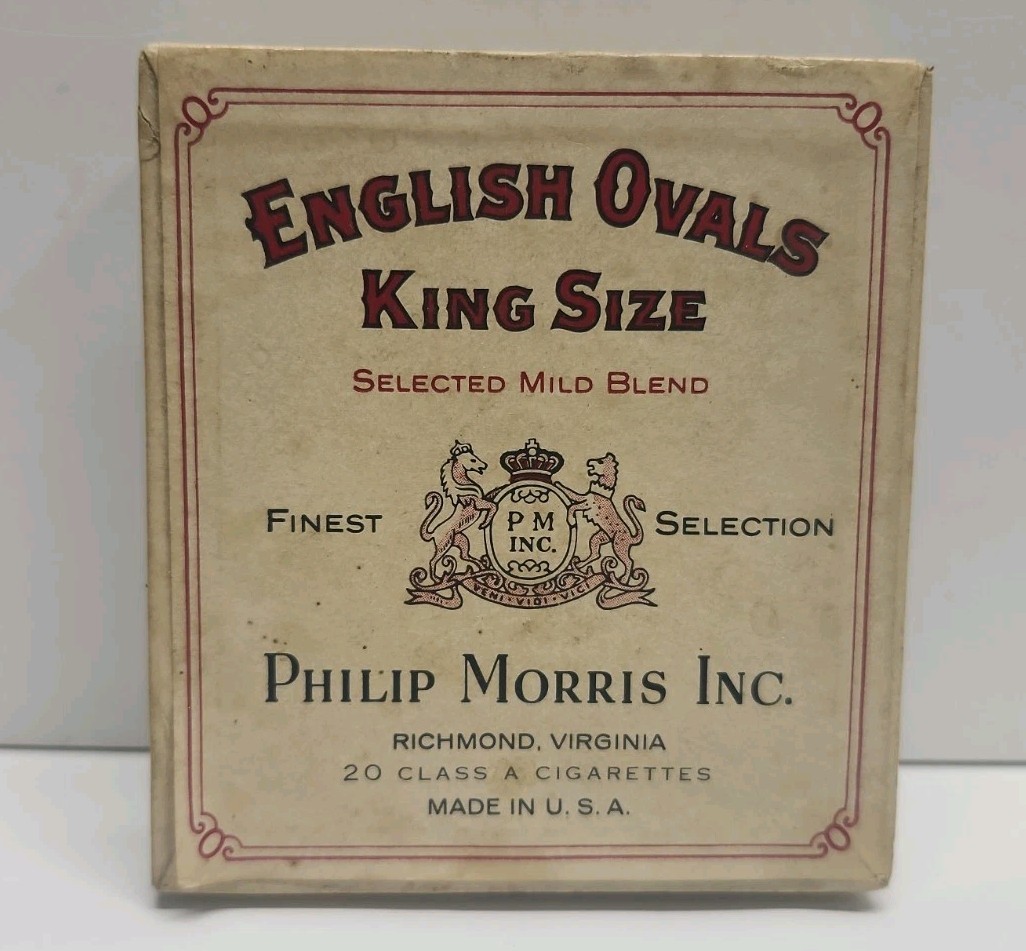 Vtg English Ovals King Size Empty Cigarette Box Philip Morris Tobacco Display 