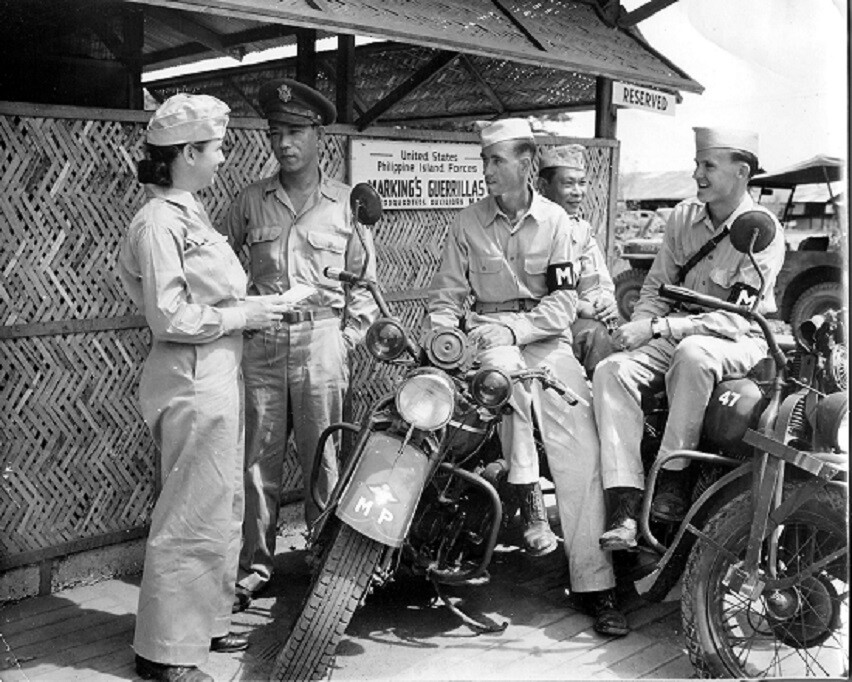WAAC with Military Police MP Harley-Davidson Motorcycle 8X10 WWII WW2 Photo 22a