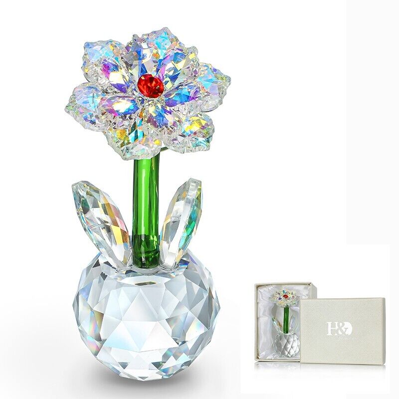 Crystal Sunflower Figurine Collectible Glass Flower Ornament Statue