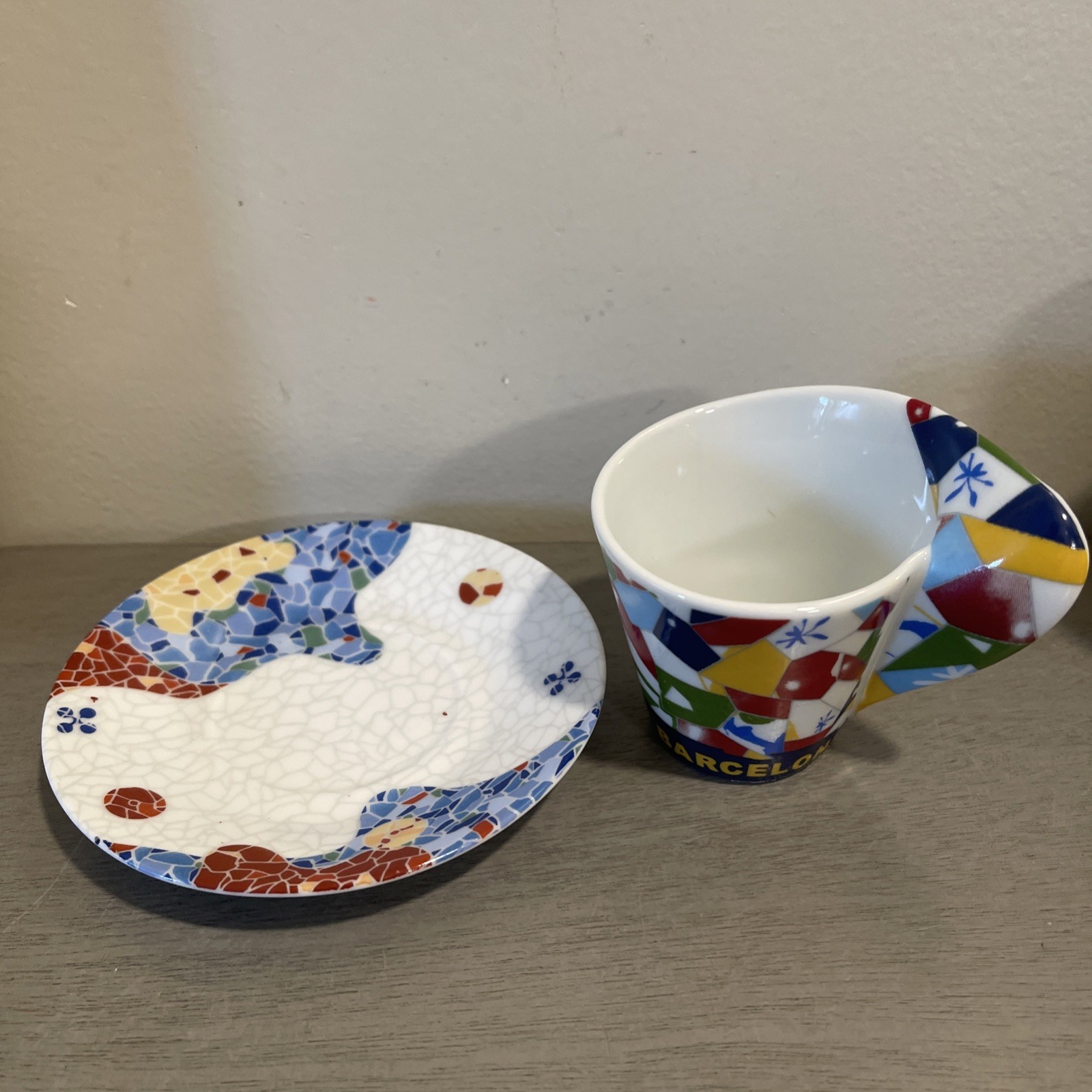 Antoni Gaudi BARCELONA Mosaic Design Coffee Cup And Park Goell Saucer Dish