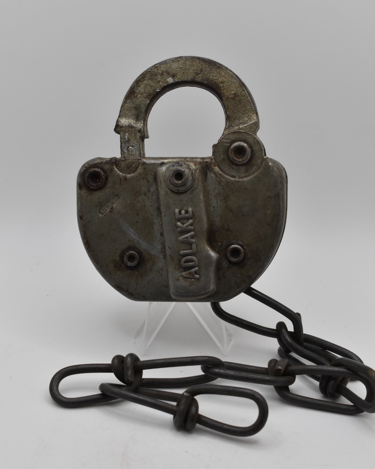 Vintage ADLAKE N&W Norfolk Western Railroad Padlock Lock w/ Chain - No Key