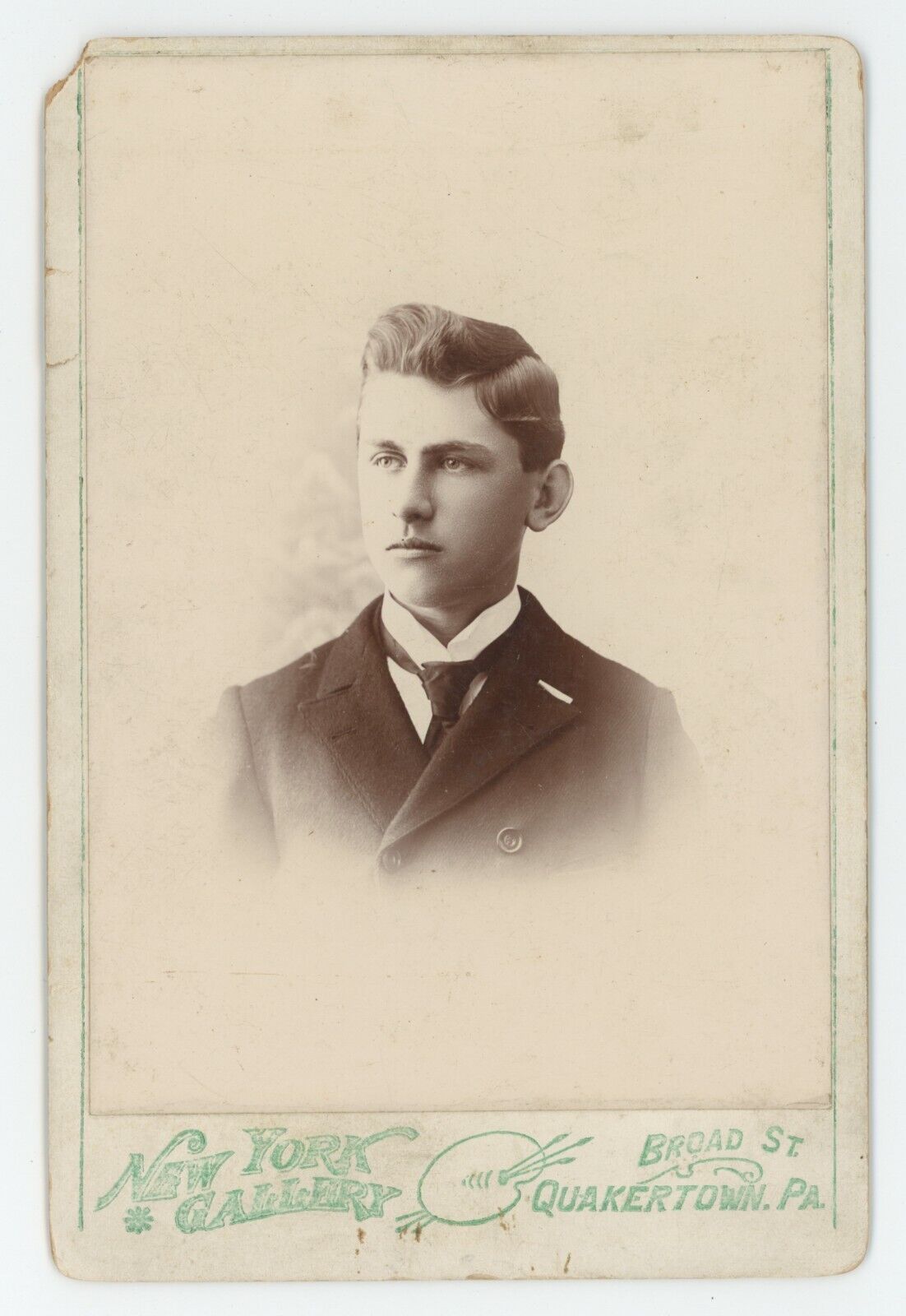 Antique Circa 1880s Cabinet Card Handsome Young Man in Dapper Suit Quakertown PA