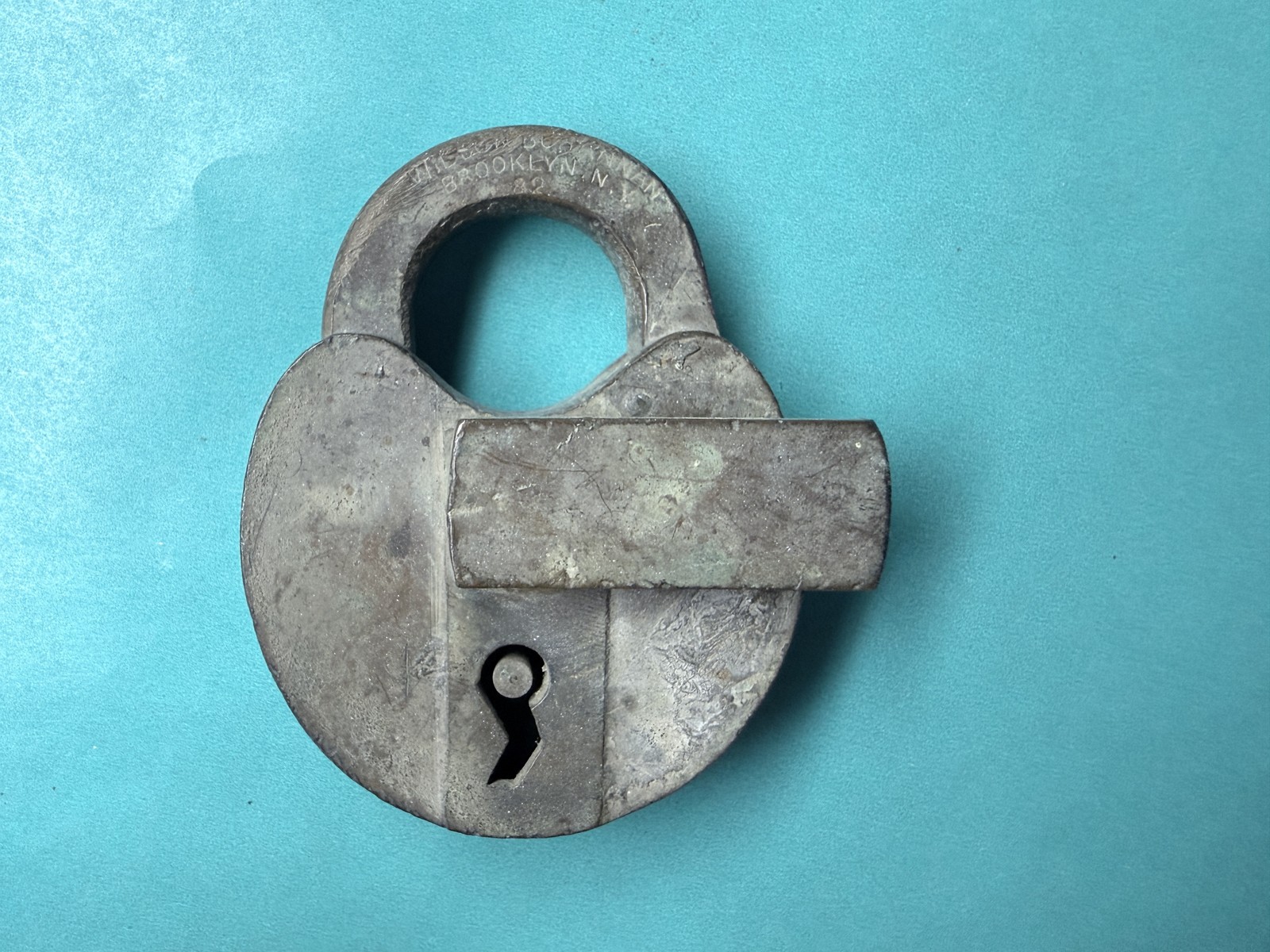 Antique Wilson Bohannan Brooklyn NY No 82 Brass Pancake Padlock Pre 1927