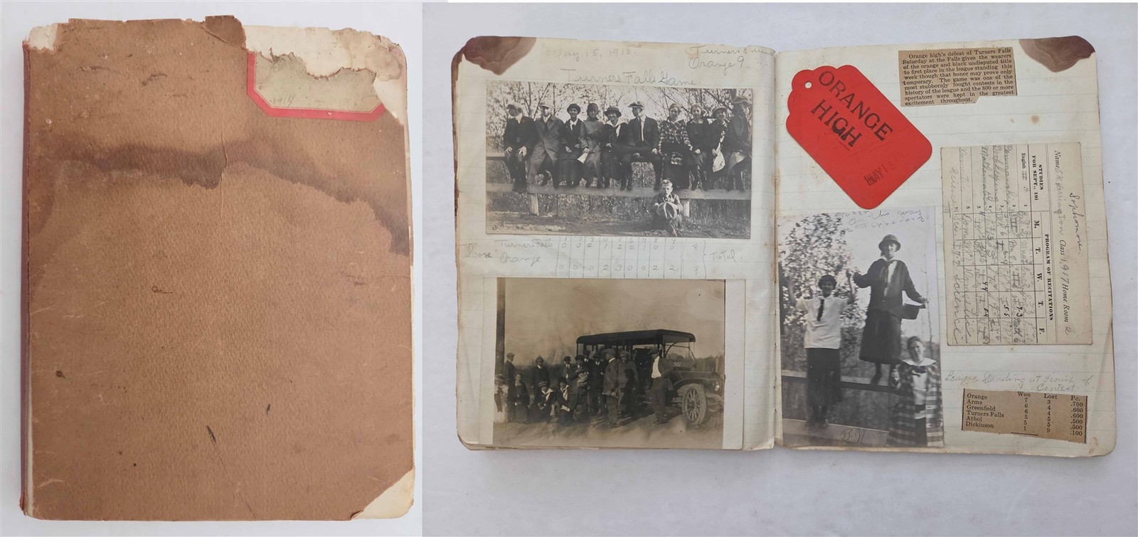 1914 antique SCRAPBOOK orange ma HARRINGTON/CLARK photos news BOY SCOUT BASEBALL