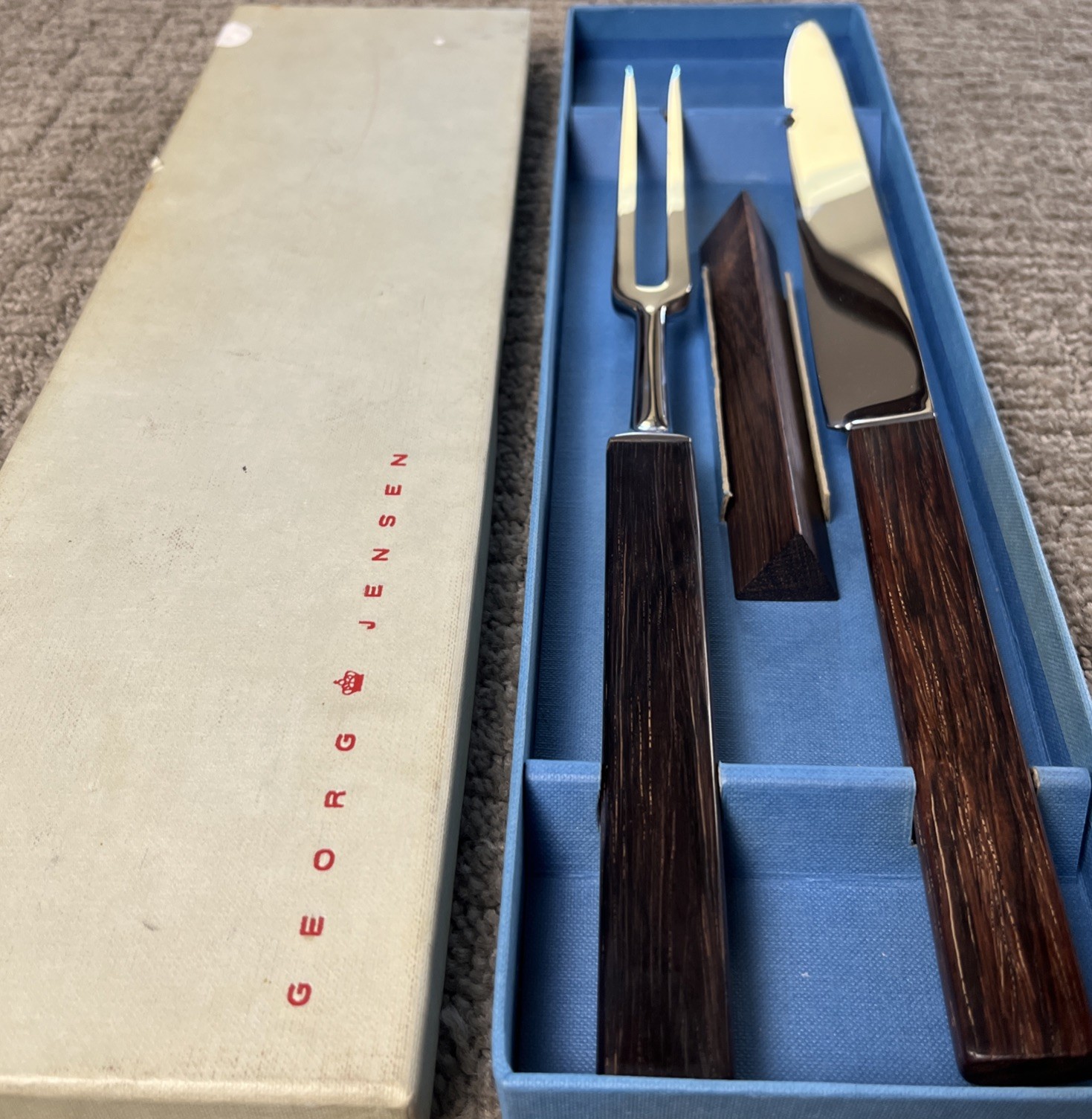 Vintage Georg Jensen Rosewood Carving Set 1960's In Original Box