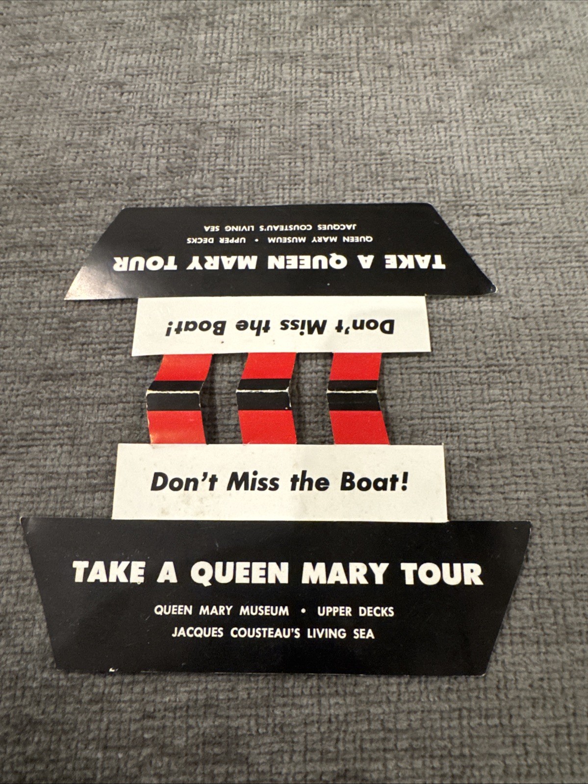 Vintage Hotel Queen Mary Tour Table Tent Advertisement  5” X 3