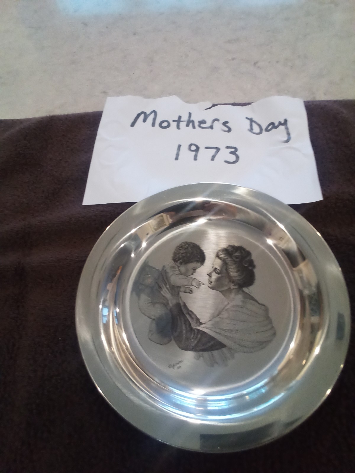 1973 Franklin Mint Mothers Day. Sterling Silver Plate