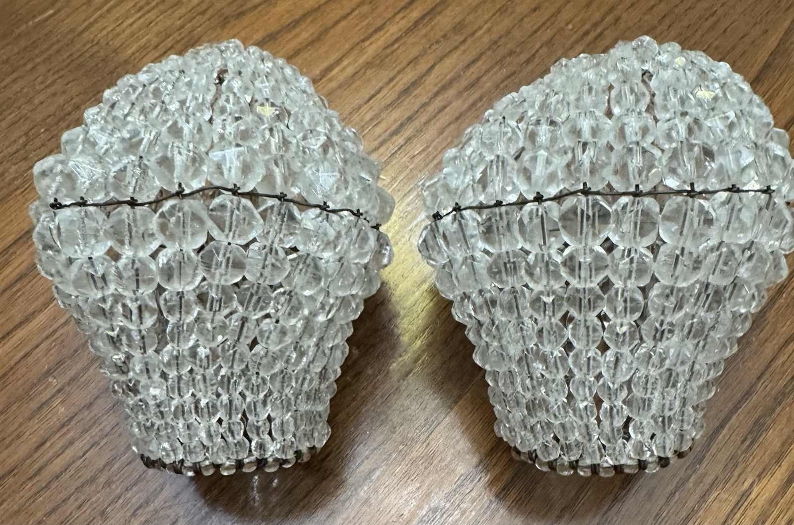 2 Antique Faceted Czech Glass Crystal Beaded Light Bulb Covers
