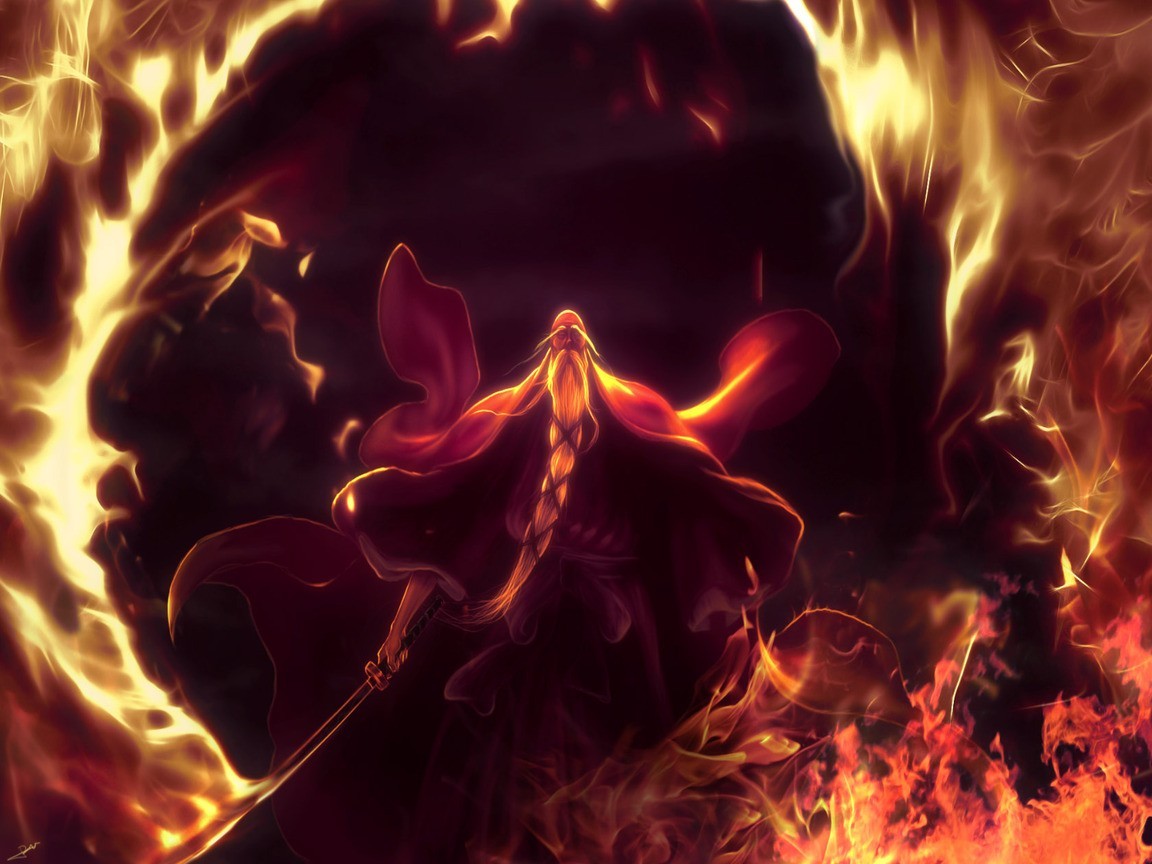 Anime Bleach Genrysai Shigekuni Yamamoto Fire Deviantart 11x17 Poster
