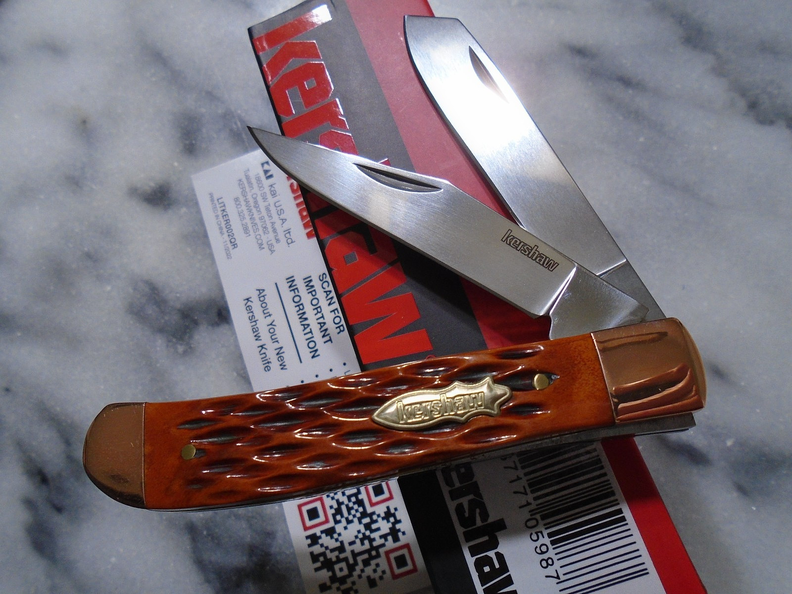Kershaw Gadsden Trapper 2 Blade Pocket Knife 4381BJB D2 Jig Bone Folder Copper