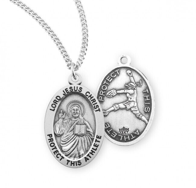 Sterling Silver Jesus Christ Protect This Female Softball Player Medal 18 In