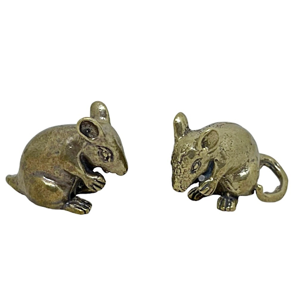Miniature 2 Mooshika Mouse Rat Vahana of Ganesh Altar Ornament Brass Statue