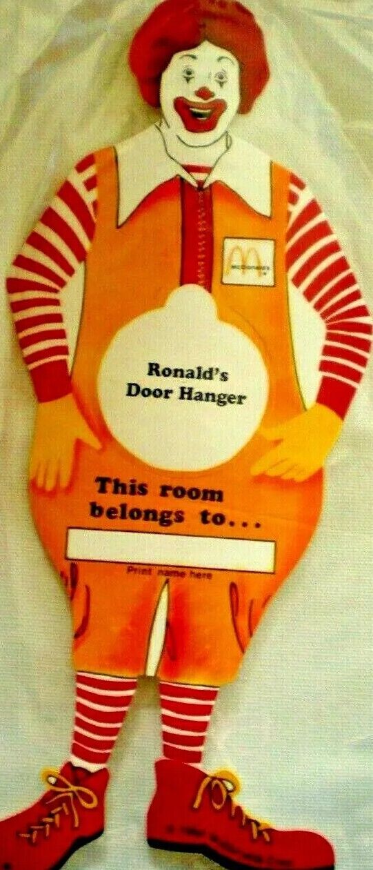  EXTREMELY RARE  Mint Condition 1992 Ronald McDonald Door Hanger - BRAND NEW