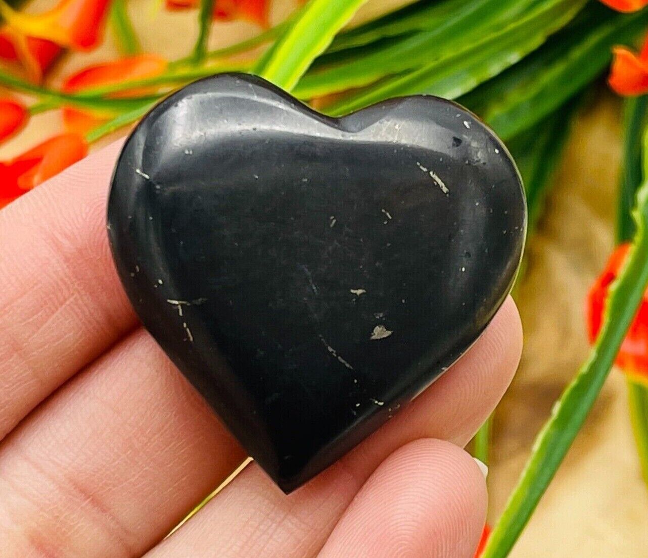Shungite Crystal Puffy Heart, Palm Healing Crystal Chakra Stone , EMF Protection
