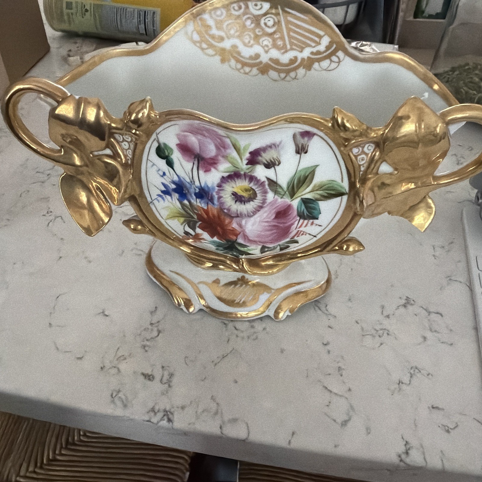Antique VIEUX PARIS Cobalt porcelain Vase Floral decor 1900