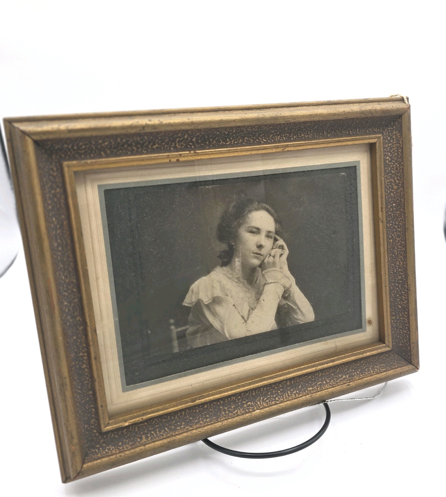 Antique Edwardian Portrait Photo Pensive Woman Framed 9.5x7.5