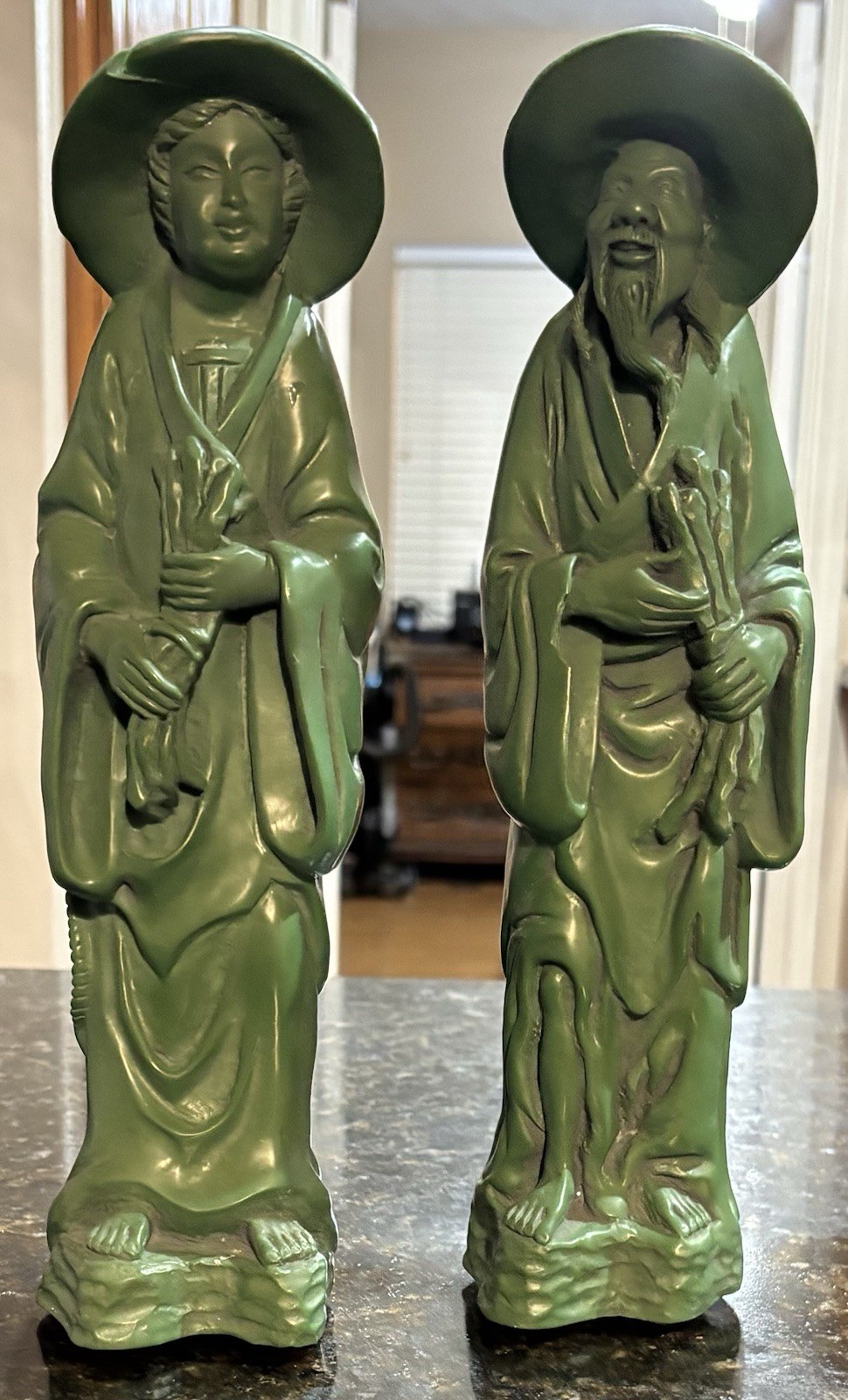 Vintage Pair Of Asian Figurines Green