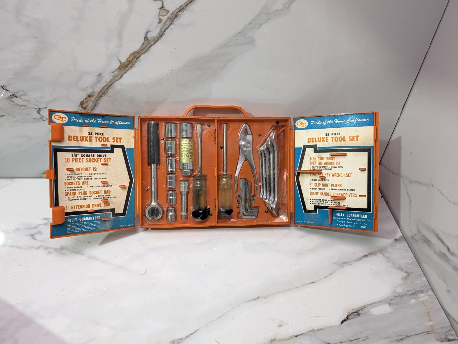Oxwall Tool Co Rare Vtg Deluxe Wrench Socket & Tool Set Orange Chest Case Japan