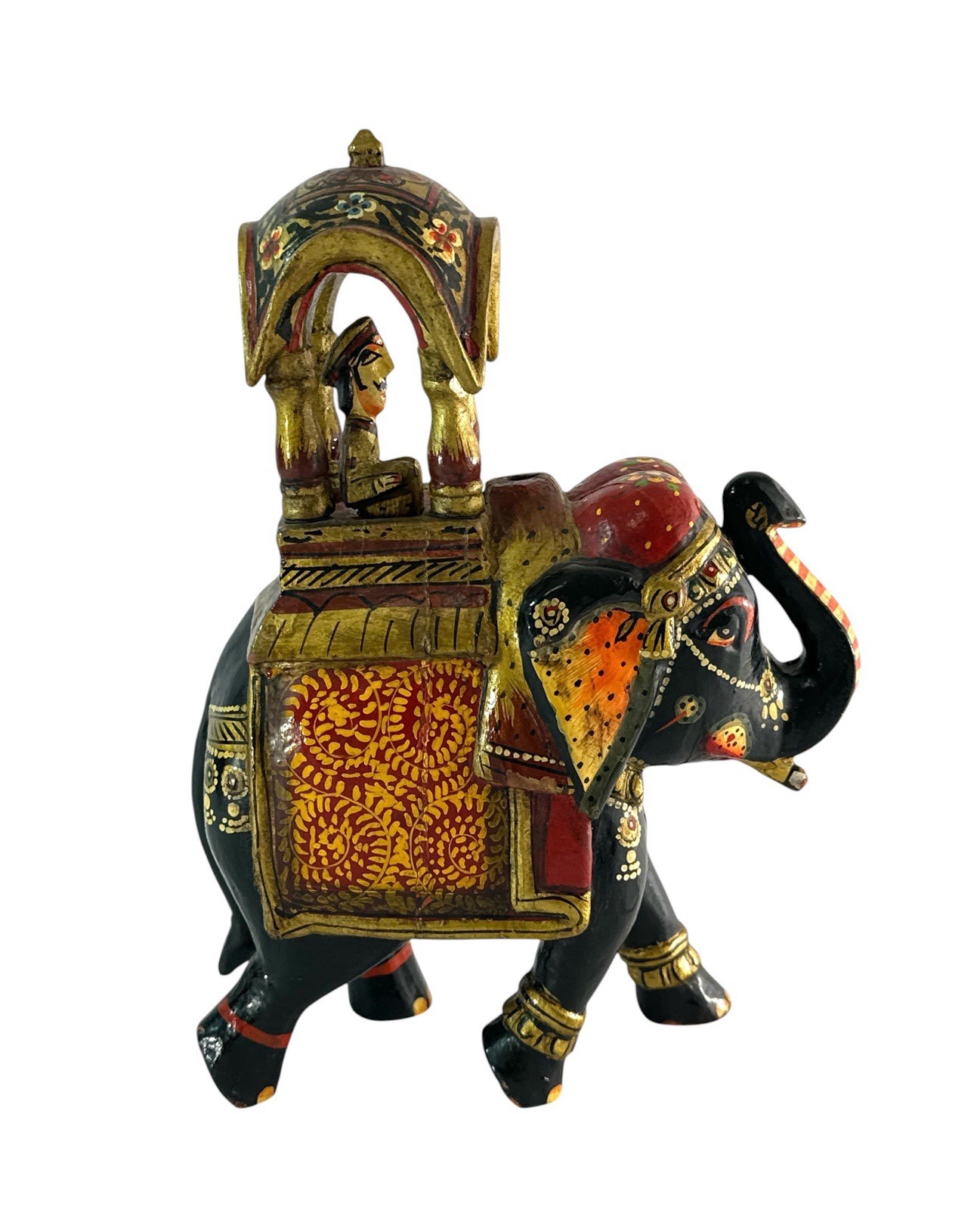 Hand Painted Wood Indian Elephant Howdah Figurine Carved Missing Figures