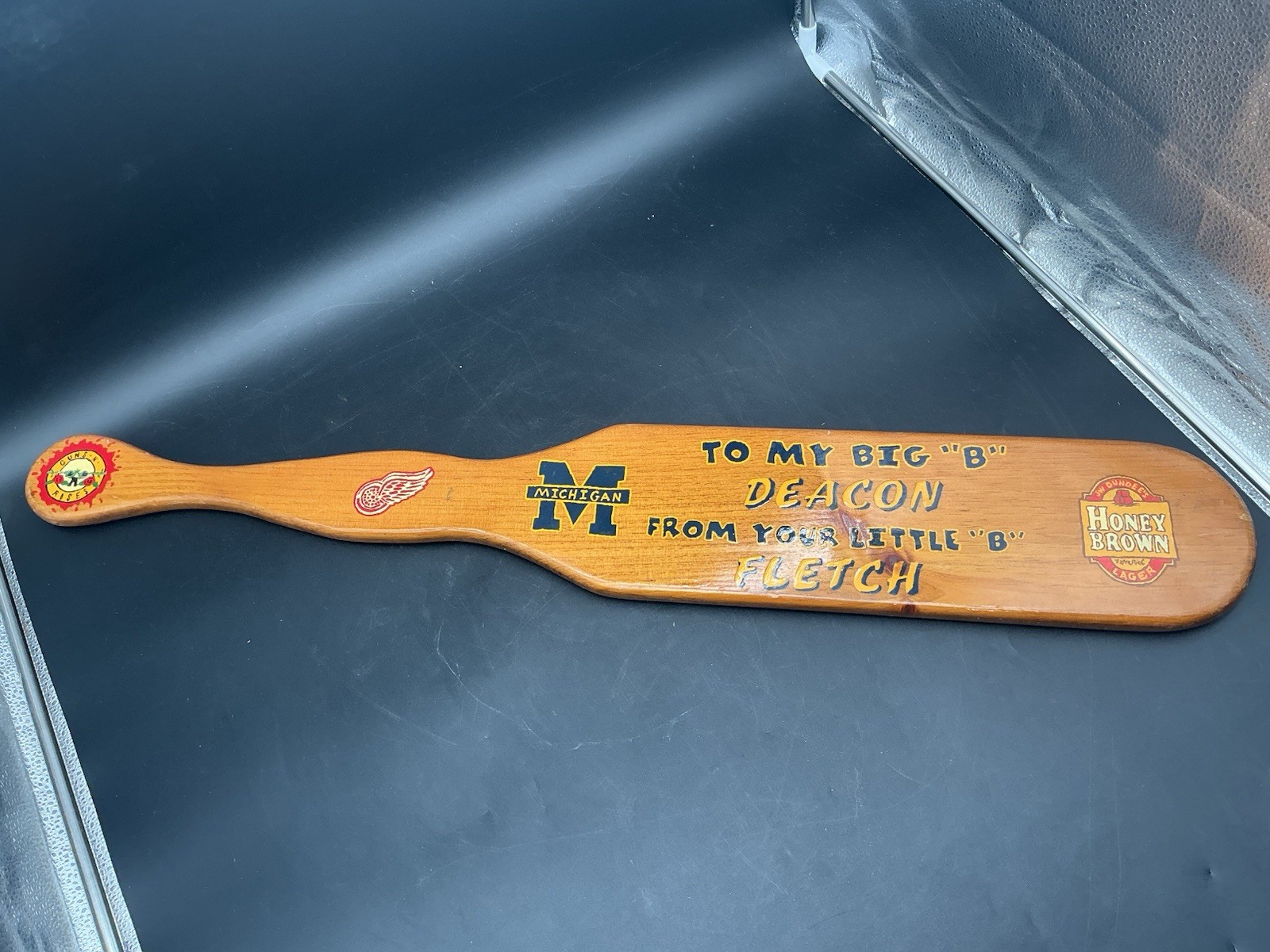 Vintage 1997 Beta Sigma Chi Fraternity Paddle Michigan Red Wings Wood