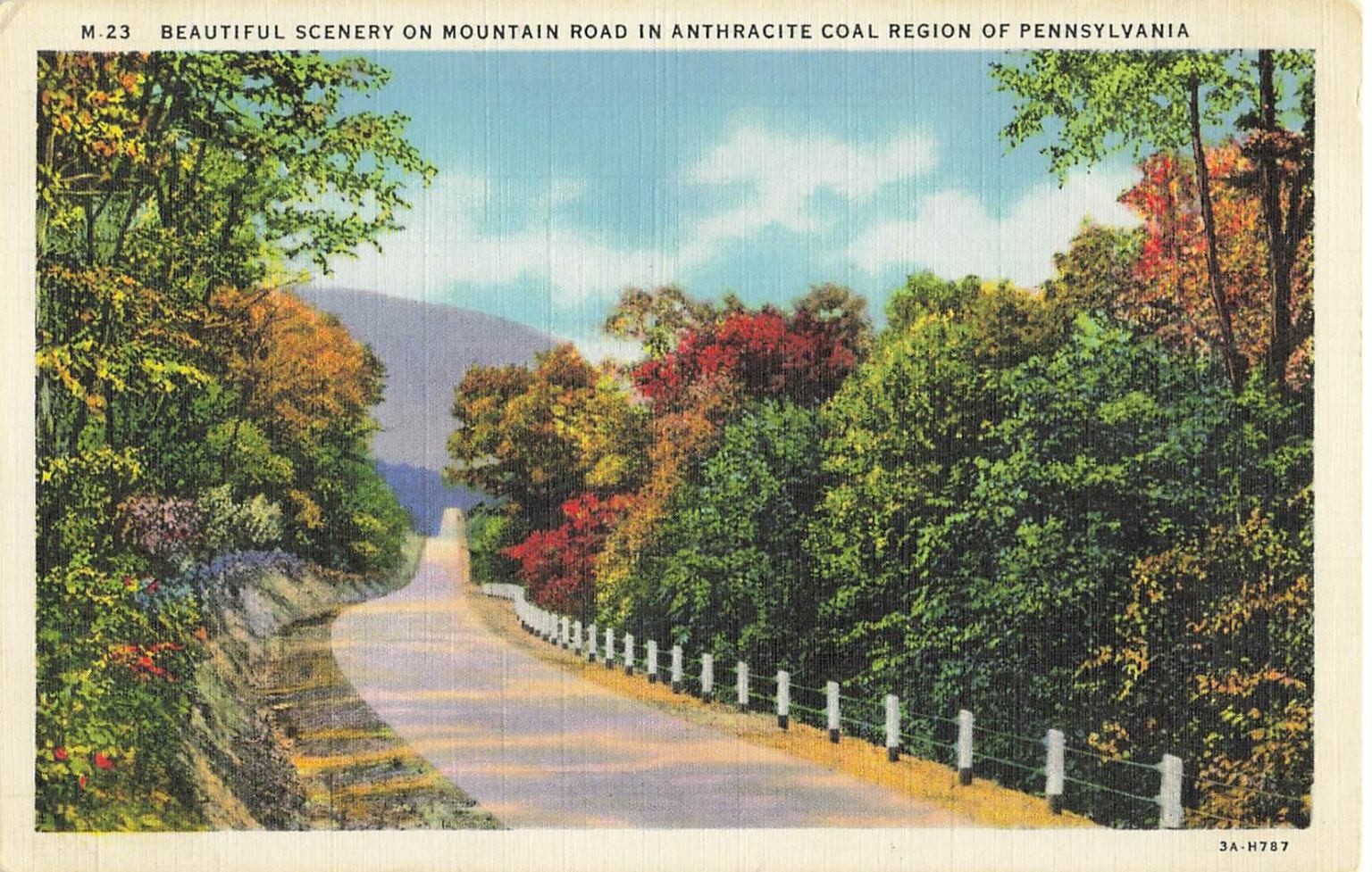 1943 Anthracite Coal Region PA Mountain Road Scenic Linen Postcard