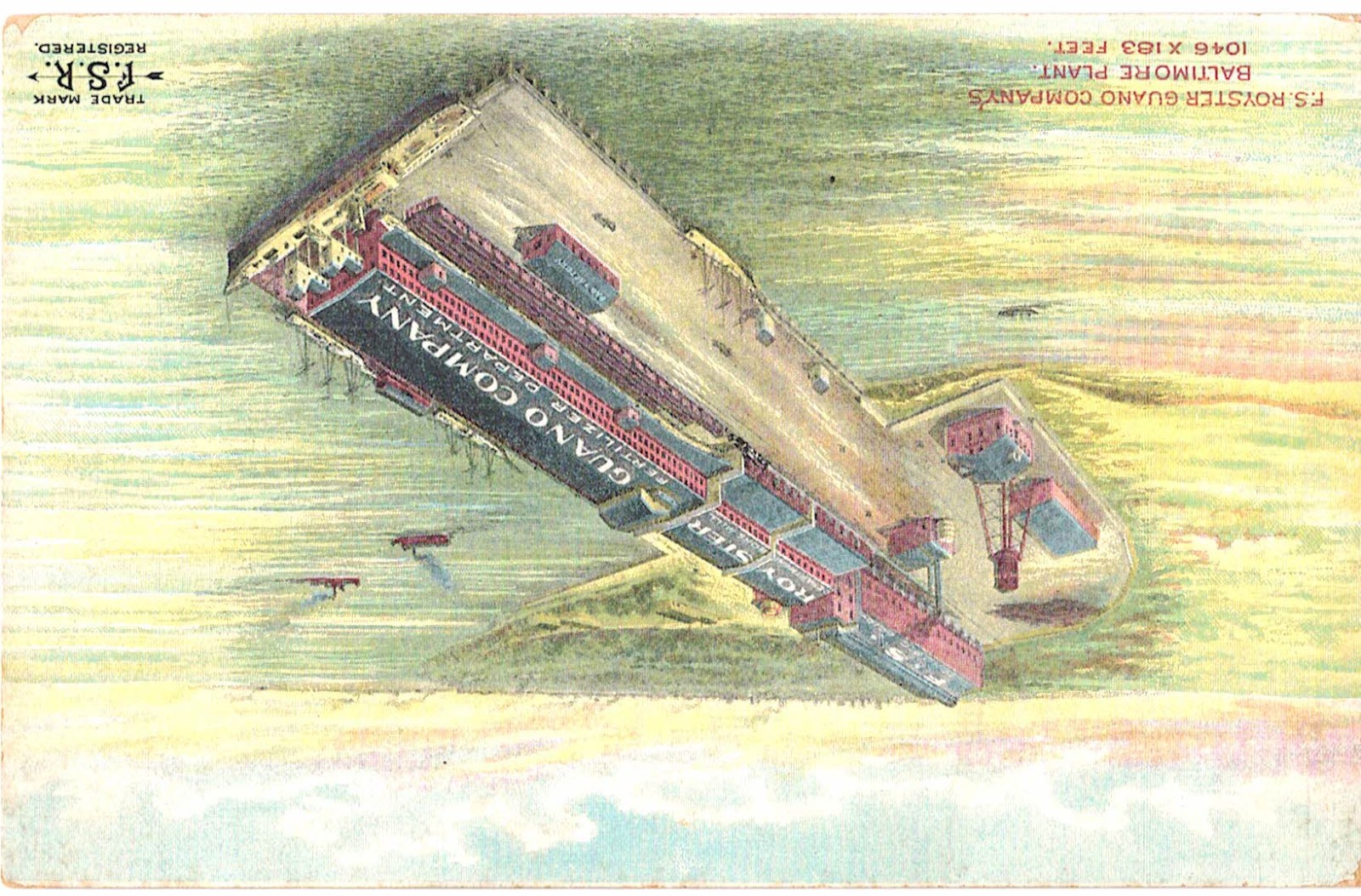 OLD POSTCARD F S ROYSTER GUANO COMPANY BALTIMORE PLANT BIRD'S EYE VIEW MARYLAND
