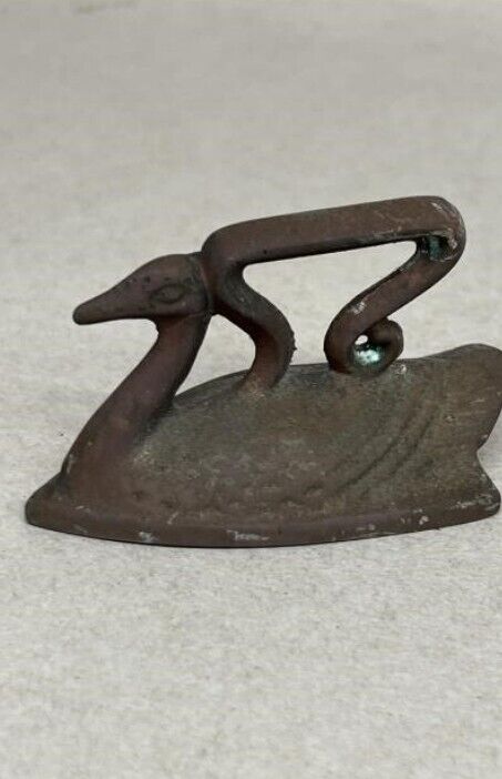 Antique Vtg Cast Iron Miniature Swan Duck Shape Toy SAD Iron  Paperweight