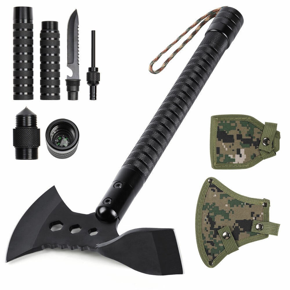 Folding Survival Camping Axe Tactical Hatchet Kit w/Hoe Hunting Hatchet Outdoor