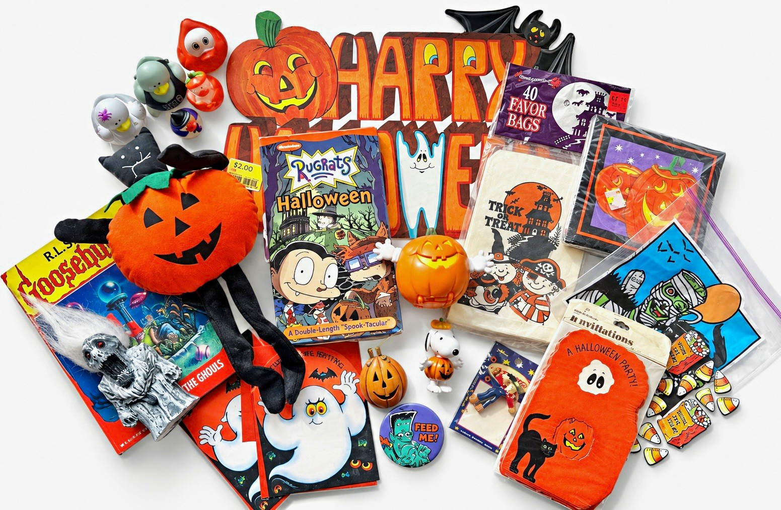 Vintage 80s 90s Halloween Lot Rugrats Goosebumps Snoopy Hallmark Pins Windups