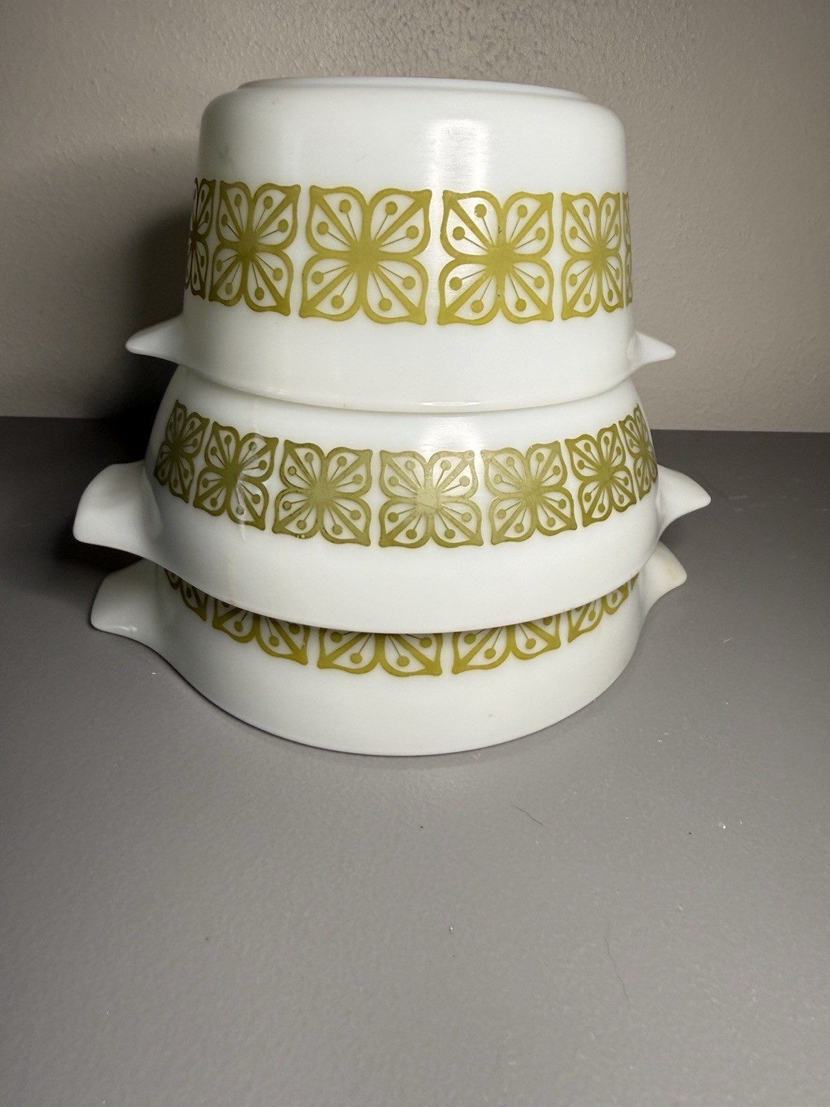 Vintage Set of 3 Pyrex Verde Green Casserole Dishes #473 #474