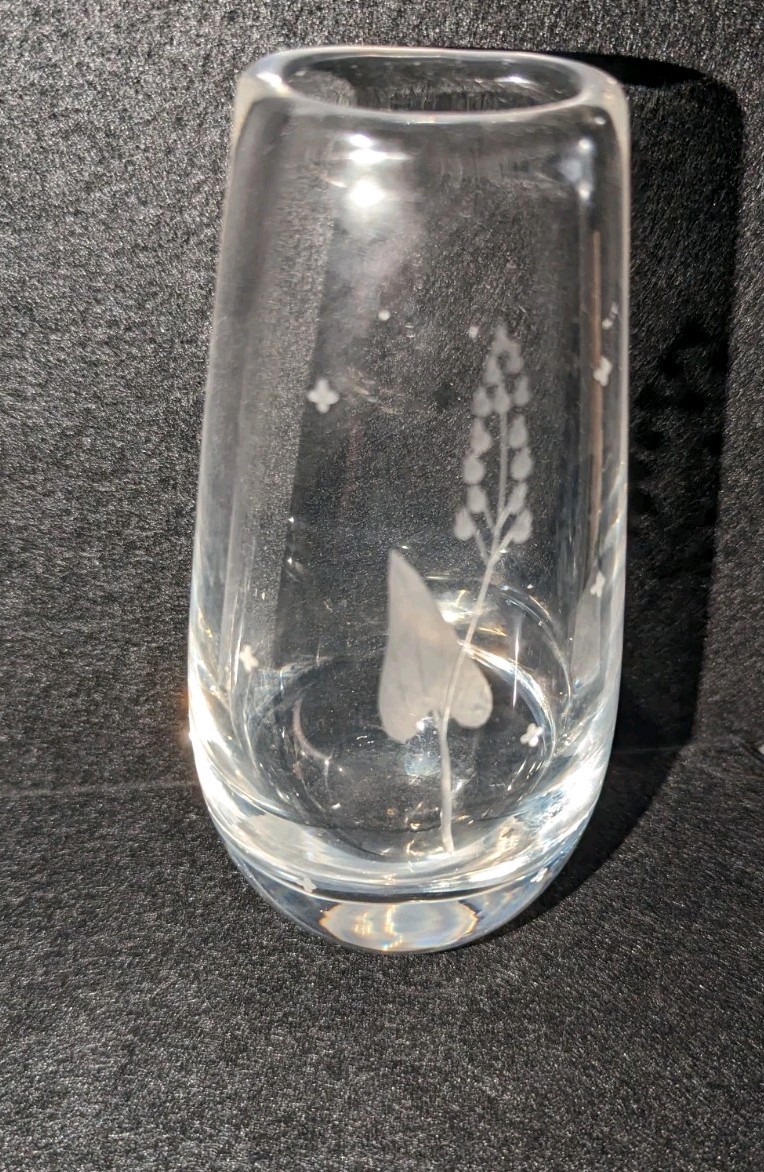 Vtg Orrefors Signed Etched Clear Crystal Glass Flower Bud Vase Sweden 6\